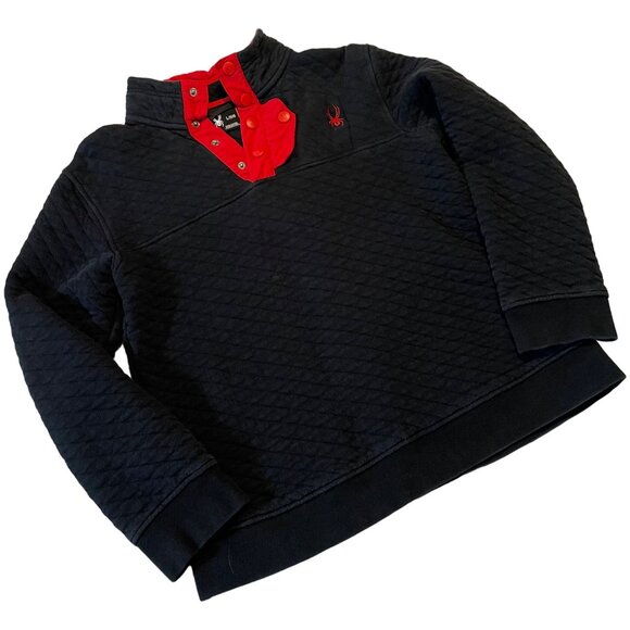 Spyder Boys Quilted Washed Out Black Pullover With Red Button Collar Large - Picture 1 of 10